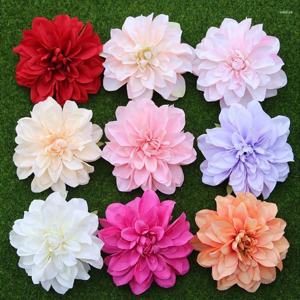 Dekoratif çiçekler büyük Melsnajsd 14cm Yapay Çiçek Beyaz / Kırmızı İpek Dahlia Head Petal Düğün Partisi Dekorasyon Zanaat Malzemeleri