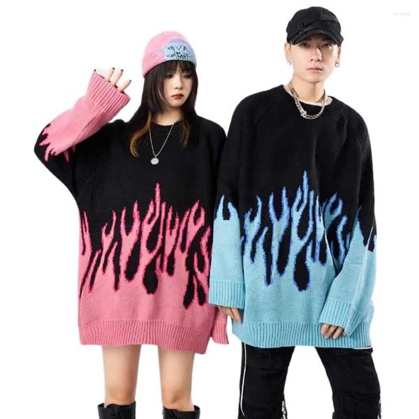 Männer Pullover Mode High Street Oversize Paar Rundhals Pullover Flamme Kaschmir Gestrickte Pullover Lose Baggy Streetwer Kleidung