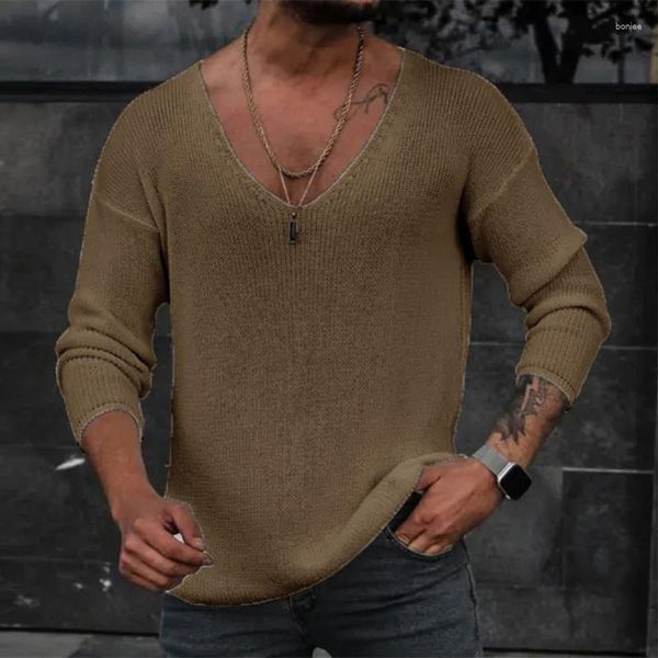 Maglioni da uomo Maglione lavorato a maglia Top Uomo Vintage Scollo a V Manica lunga allentata Tinta unita Maglia Moda Abbigliamento uomo Maglione casual oversize