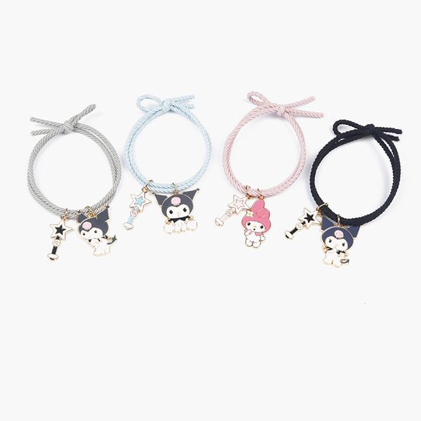 Cartoon Niedlichen Anhänger Kuromi Haar Seil Hohe Elastische Gummiband Bogen Haarband Pferdeschwanz Halter Haar Schmuck Zubehör 2277