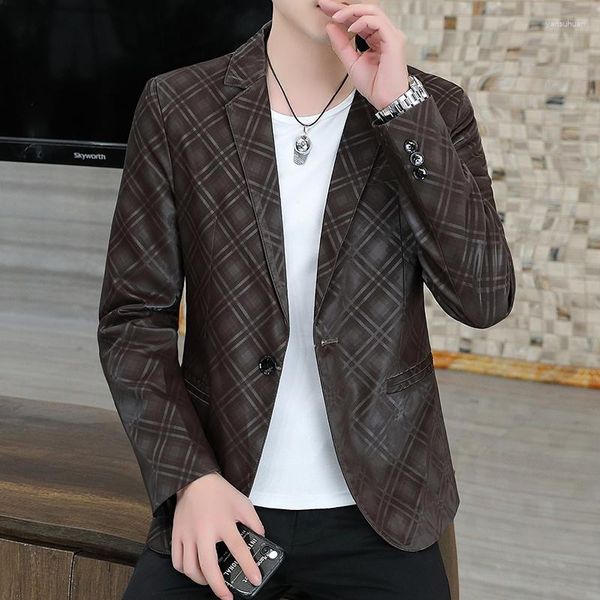 Herrenanzüge Feine Männer Atmungsaktiv Britischer Stil Gentleman Leder Mode Business Casual Slim-Fit Hochzeit Koreanische Version Trend Plaid Blazer