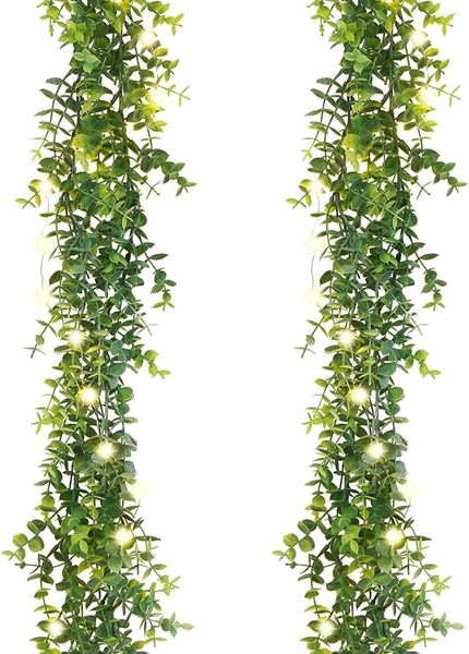 Fiori Decorativi 2 Pezzi 6ft/Piece Artificiale Eucalipto Ghirlanda Foglia Piante Sospese Con Luci A LED Per Sfondo Matrimonio Arco Muro