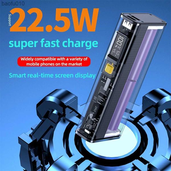 20000mah 22.5W Batteria PD20W a due vie Trasparente Display intelligente Sorgente portatile Punk Multi-protocollo Carica rapida Power Bank L230619