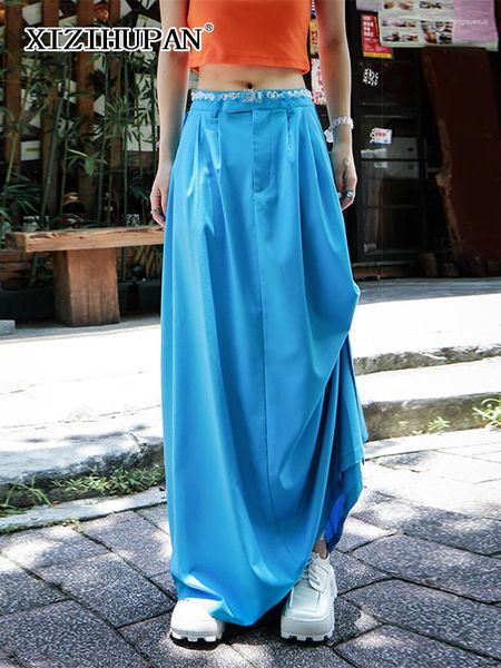 Юбки Xizihupan нерегулярная твердая длинная длинная юбка для женщин.
