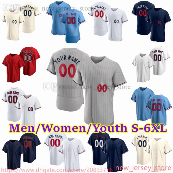 Camisa de beisebol NCAA S-6XL personalizada 25 Byron Buxton 26 Max Kepler 22 Miguel Sano 18 Kenta Maeda 54 Sonny Gray 4 Carlos Correa Harmon Killebrew Kyle Farmer Stitched Jerseys