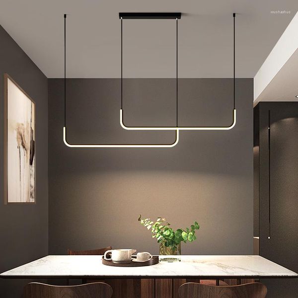 Pendelleuchten, moderne LED-Deckenleuchte, nordisches Gold/Schwarz, Esstisch, Küche, minimalistische lineare Aufhängung, Innenbeleuchtung, 2023