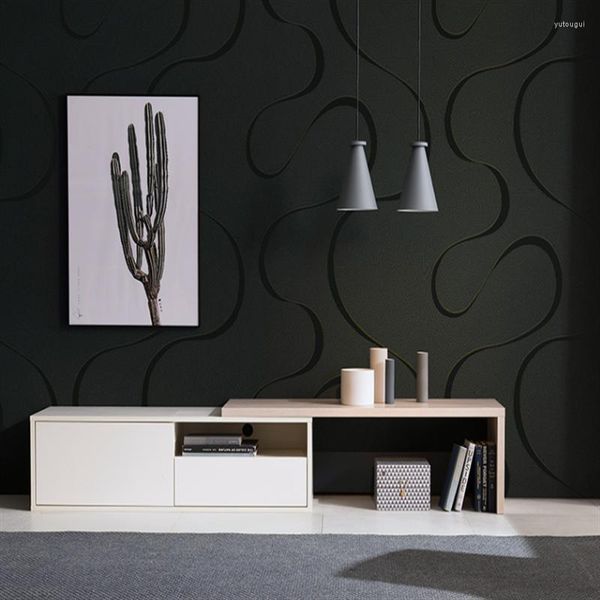 Tapeten Moderne minimalistische dunkelgraue schwarze Wellenmuster Tapete Wohnzimmer Schlafzimmer TV Sofa Hintergrund Wandleuchte Luxus Papier Peint