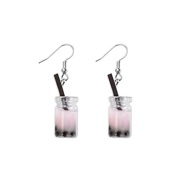 Ciondola il lampadario Fun Pearl Milk Tea Bottle Charm Ciondolo Orecchini da donna fatti a mano Drink Girls Party Jewelry Drop Delivery