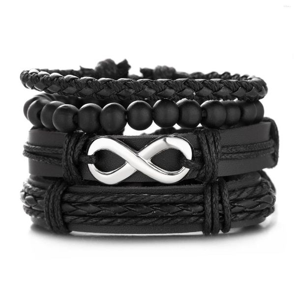 Charm Armbänder 4 Teile/satz Geflochtene Wrap Leder Armband Für Männer Vintage Unendlichkeit Nummer 8 Holz Perlen Ethnische Tribal Armbänder Geschenk