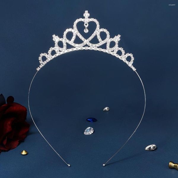 Saç Klipler Hassas Düğün Partisi Çiçek Kız Kristal Rhinestones Kalp Şekleli Taç Baş Bandı Tiara Çocuklar İçin