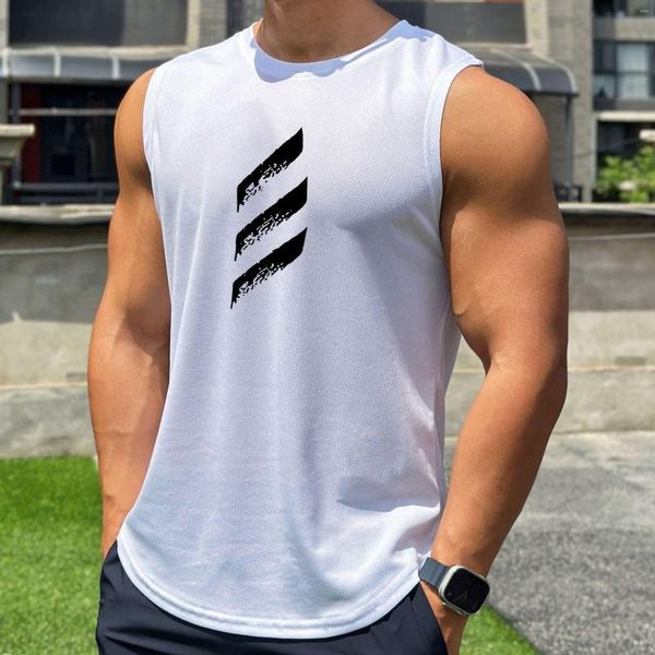 Camisetas sin mangas para hombre, jersey de tendencia de verano, mallas de malla con cuello redondo, camiseta deportiva sin mangas, chaleco de secado rápido