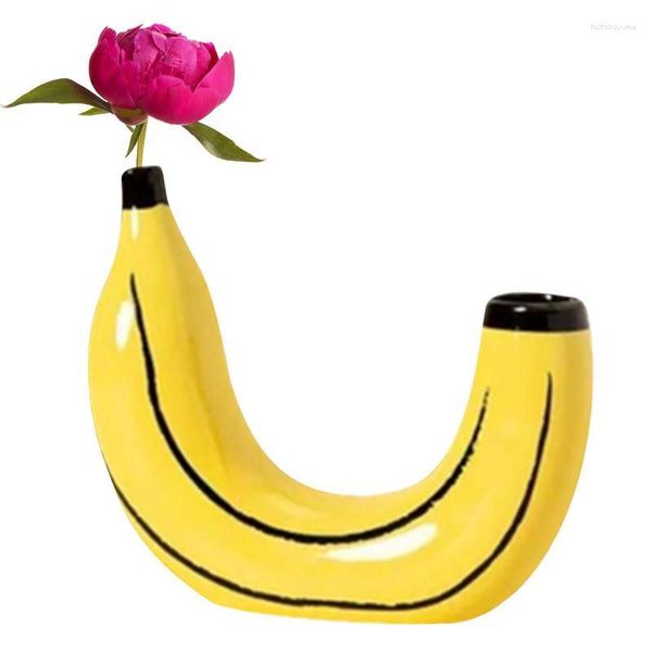 Vasen, bananenförmige Vase, Wohnzimmer, dekorativ, einzigartiges Harz in gelb, Blumenarrangements für den Schreibtisch als Dekoration