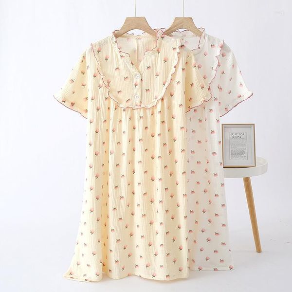 Женская одежда для сна летняя дама ночная рубашка хлопчатобумаж