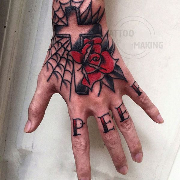 Mão para trás dedo escuro à prova d'água tatuagem temporária na mão preta rosa branca cruz teia de aranha tatuagem falsa mandala tatuagem adesivos