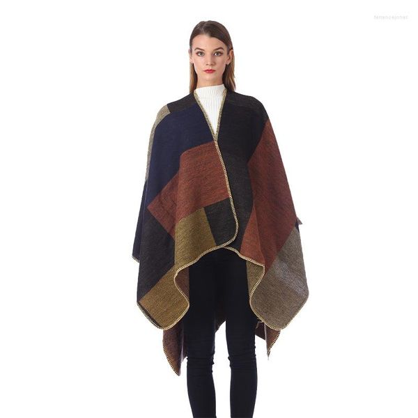 Schals Frauen Kaschmir Gefühl Schal Dame Klassische Plaid Cape Frühling Herbst Retro Strickjacke Winter Mantel Luxus Weiche Große Decke in