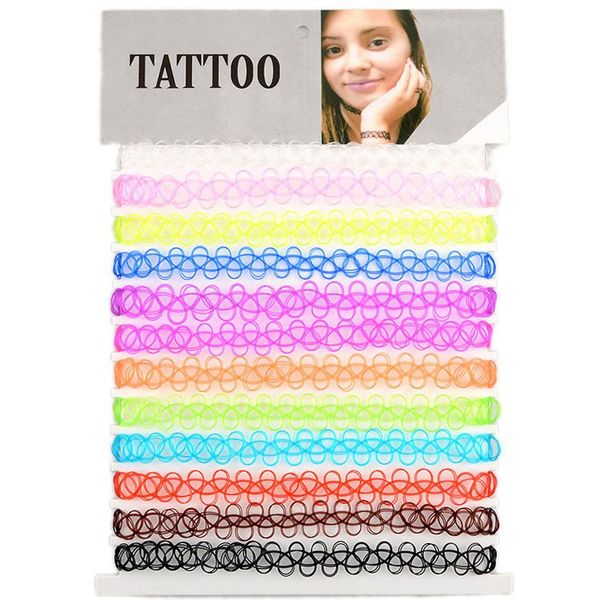 Vintage Hippie Stretch Tattoo Halsbänder Set elastische Halsketten Angelschnur Tattoo bunte Halskette