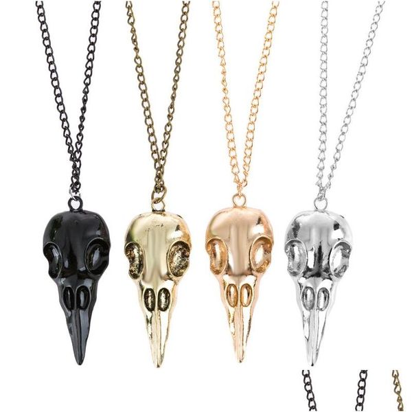 Anhänger Halsketten Vintage Stereo Crow Head SKL Hip Hop Skeleton Metall Halskette Für Frauen Männer Schmuck Drop Lieferung Anhänger Dhzce