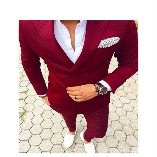 Burgundy Wedding Man Suits Slim Fit Double Breads Promedos Prom Suits 2 штука.