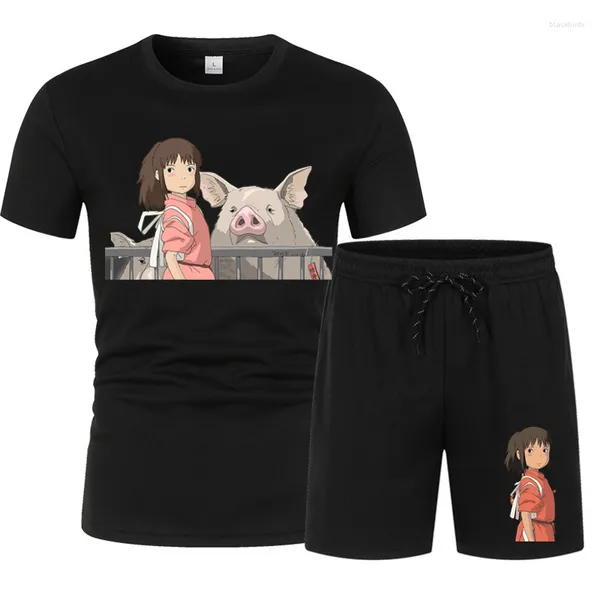 Conjunto de agasalhos masculinos com estampa de filme de desenho animado roupas femininas conjuntos de verão moda oversized algodão streetwear Harajuku