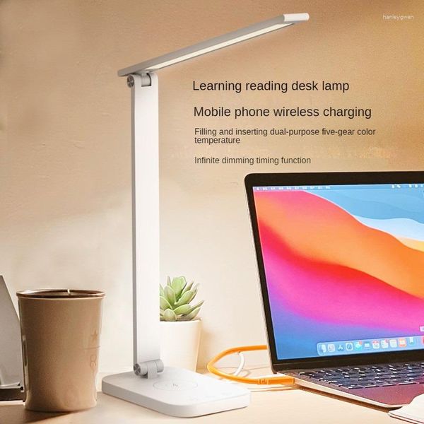 Lampade da tavolo Lampada da scrivania a LED USB per la protezione degli occhi 5 Luce notturna touch di livello dimmerabile per la lettura della camera da letto Ricarica wireless