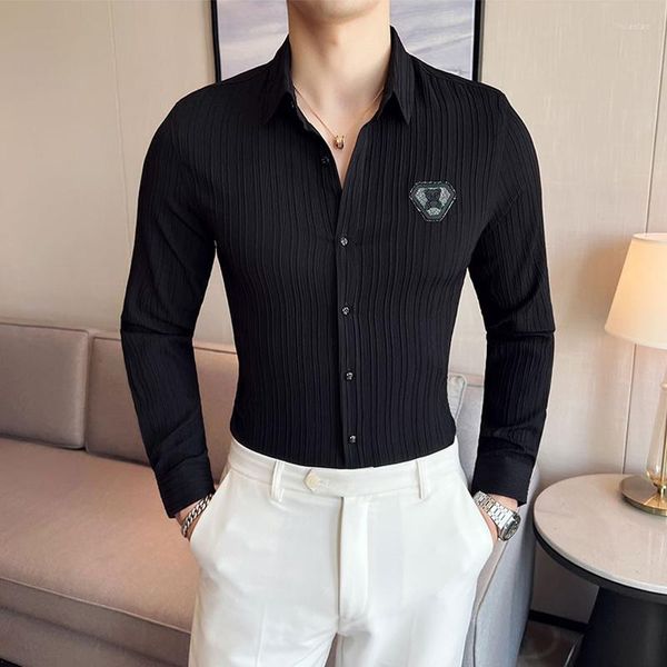 Camicie casual da uomo Camicia da uomo a righe a maniche lunghe di fascia alta Moda primavera Camicette coreane slim fit Party Club Risvolto Camisa Masculina Plus
