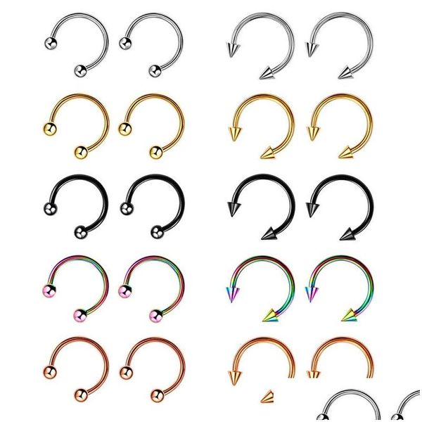 Anéis de nariz brincos de aço inoxidável moda ferradura falso anel c clipe piercing labial stud hoop para mulheres homens 6/8/10 mm drop delivery jóias bo