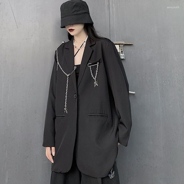 Damenanzüge Bürodame Schwarzer Anzug Blazer Frauen Männer Lose Übergröße Y2k Gothic Casual Mantel Punk Streetwear Vintage Koreanische Mode