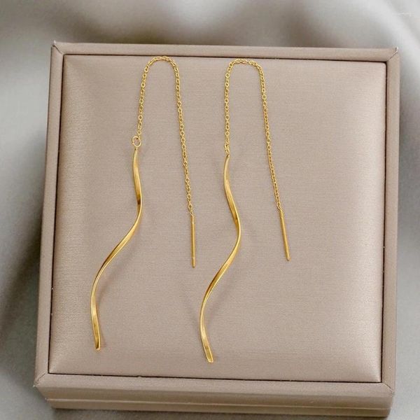 Baumelnde Ohrringe aus 316L-Edelstahl mit langer Quaste für Frauen, elegant, schlicht, goldfarben, Tropfenohrring, stilvoller Schmuck, Persönlichkeit, Geschenk