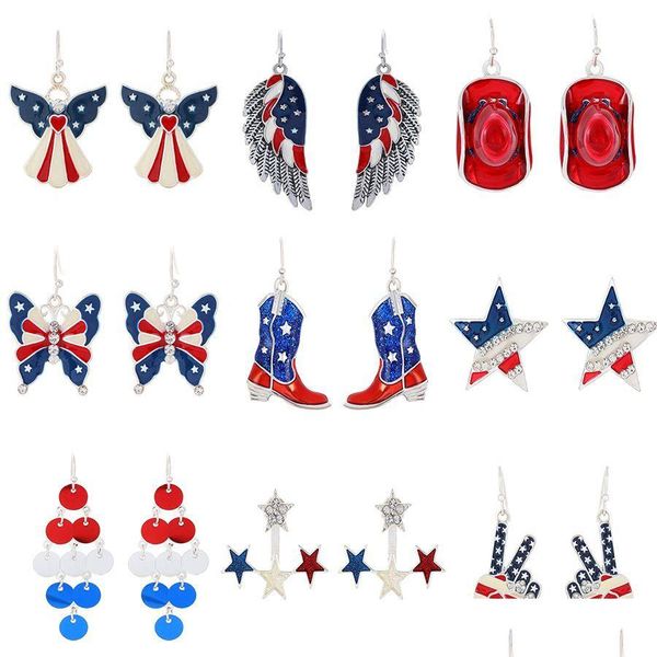 Stud Fashion Pentagram ABD Bayrak Küpeler Amerikan Bağımsızlık Günü Serisi Bells Yıldız Takı Hediyesi Kadınlar için Damla Teslimat