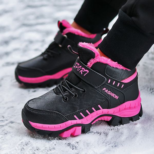 Kinder Mädchen Jungen Wanderschuhe rutschfeste Pfote Winter warme Pelzstiefel wasserdichte Turnschuhe Kinder Outdoor Schuhe gepolsterte Stiefel Gummi