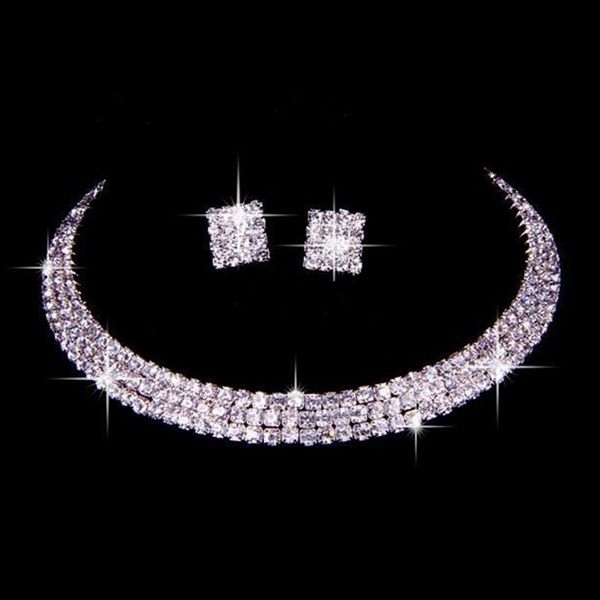 100% Uguale all'immagine Classico set di gioielli con strass Collana e orecchini da sposa da sposa Po Bride Evening Prom Party Homecoming A248M