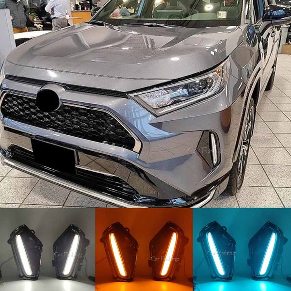 Автомобиль DRL для Toyota Rav 4 Rav4 2019 2020 2021 2022 Светодиодный синий туманный лампа с желтым сигналом поворота