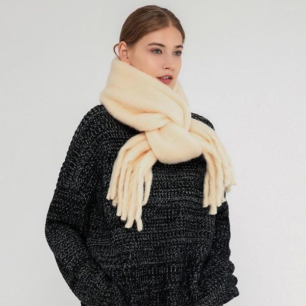 Sciarpe Sciarpa di lana da donna Scialle a doppio uso Versione coreana Inverno Tinta unita Morbido Bavaglino in mohair ceroso Addensato Poncho antipioggia caldo