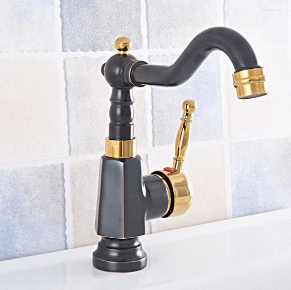 Küchenarmaturen Schwarz Gold Messing Schwenkauslauf Badezimmer Waschbecken Wasserhahn Becken Kalt- und Wassermischbatterien Dsfbg3