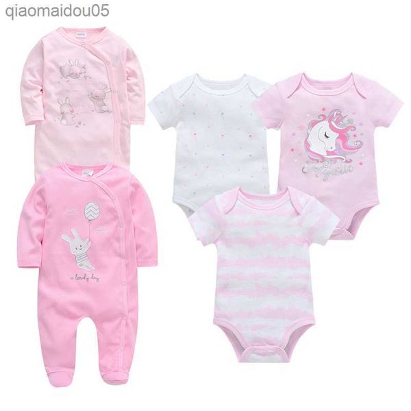 5Pcs Baby Pagliaccetti Ragazze Rosa Abbigliamento Neonato Tuta 100 Cotone Ragazze Pigiama Tuta 0-12 Mesi Spedizione Gratuita L230712