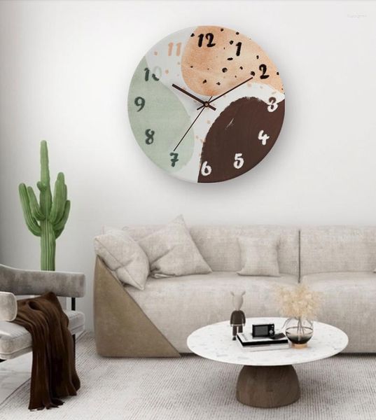 Relógios de parede Relógio de impressão de tinta abstrata Arte moderna silenciosa Quartzo Pintura em aquarela Decoração de casa