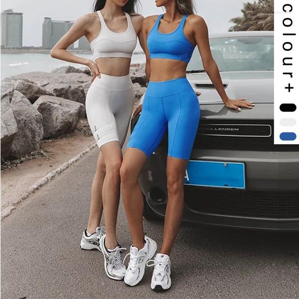 Conjuntos ativos Conjunto de ioga de 2 peças roupas femininas agasalho feminino fitness sutiã respirável e moderno shorts esportivos calças de secagem rápida