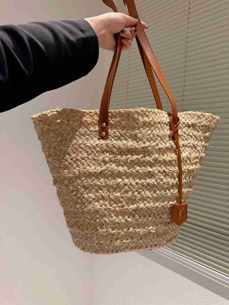 Bolsa de grife bolsa de luxo feminino bolsa clássica bolsa de ombro vintage bolsa de praia bolsa de praia saco de palha de palha tecido de folhas de palmeira e hides de vaca elemisheendibags