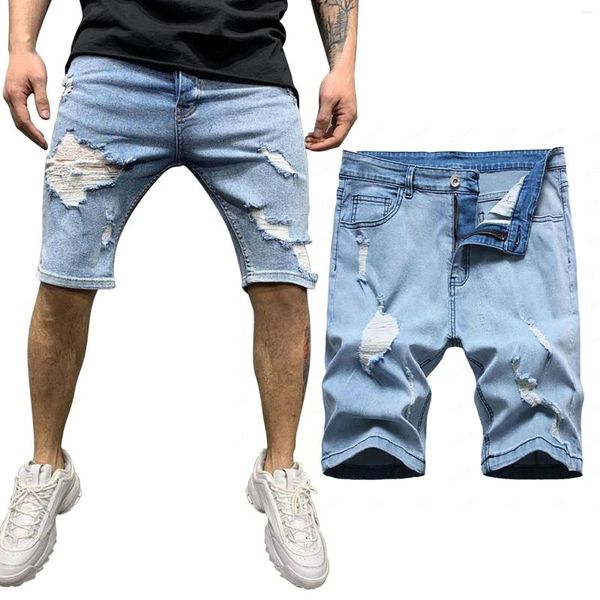 Jeans da uomo Summer Slim Sexy Hole High Street Shorts Pantaloni da uomo Athletic Short Training Bones