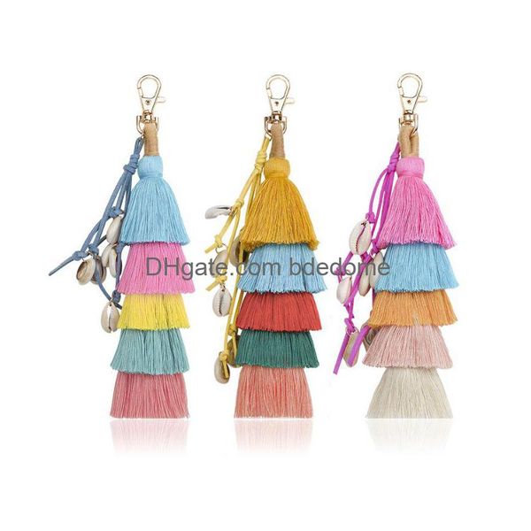 Chaveiros Weave Bohemia Mtilayer Colorf Tassel Shell Anel Bolsa Bolsa Pendurada na Parede Decoração da Casa Moda Jóias Will And Sandy Dr Dhuar