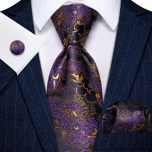 Papillon Viola Jacquard Weave Uomo Fashion Tie Pocket Square Gemelli per matrimonio Business Party Luxury Tuxedo Cravatta Uomo Yourties