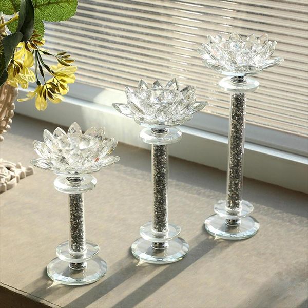 Castiçais 3 peças de vidro porta flor de lótus para festa de casamento de mesa