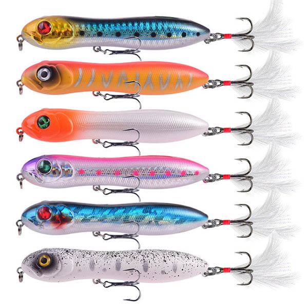 Baits Lures 6 Pezzi Esche per Pesci Set di Colori Misti 10cm 15,5g Premium Water Pencil Wobblers Minnow Tackle Esca Artificiale Bass con Piuma Gancio 230720