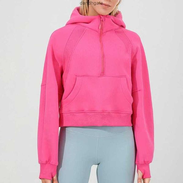 LL Stesso modello Yoga mezza zip scuba felpa con cappuccio foro pollice spesso cappotto con cappuccio Sport palestra Fitness maglione giacca da donna G3UJ