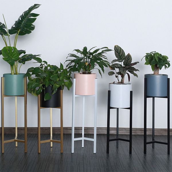 Novo estilo nórdico ouro ferro fundido interior metal jardim planta alta vaso de flores suporte de decoração