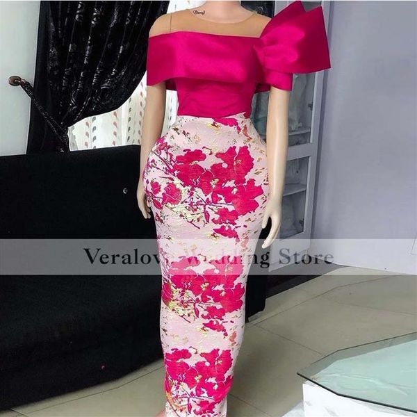 Fushia African Mermaid Vestido de Noite 2021 Scoop Lace Apliques Aso Ebi Estilo robe ceremonie femme Vestidos de festa de formatura3075