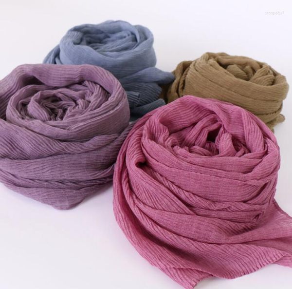 Schals Ankunft Voile Hijab Crinkle Schal Frauen Falten Kopftuch Plain Weiche Tücher Einfarbig Muslimischen Kopf Turban 90x180cm