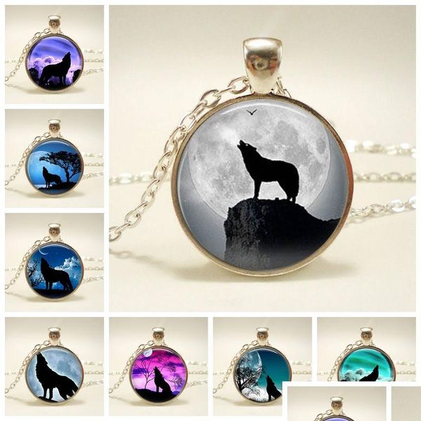 Collane con ciondolo Collana con lupo retrò Howling Time Gemstone Cabochon in vetro Massive Friendship Gift Drop Delivery Jewelry Pendenti Dhura