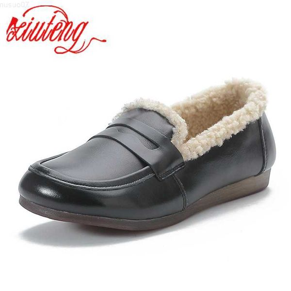 Kleid Schuhe Xiuteng Rindsleder Echtes Leder Wolle Frauen Schuhe 2022 Günstige Schnee Stiefel Frauen Warme Flache Schuhe Für Frauen Winter Wohnungen schuhe L230724