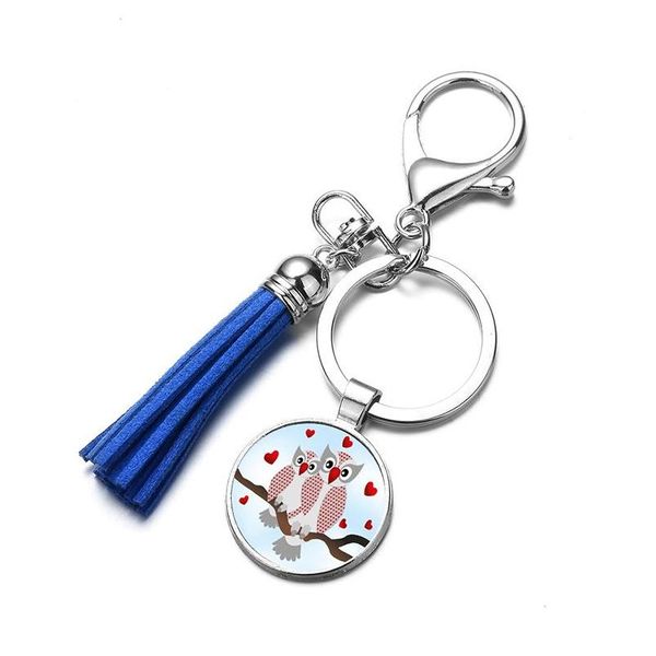 Anahtarlıklar kordonlar moda aksesuarları baykuş püskül cazibesi anahtar zinciri yuvarlak alaşım hediyeler için hediyeler çanta anahtar yüzüğü erkek mücevher damlası dh7tk